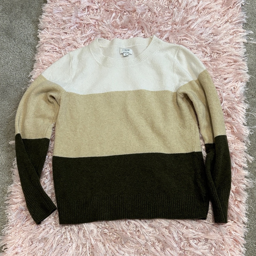 JCREW Colorblock Sweater - Cream, Tan, and Brown
